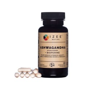 Photo of ashwagandha bottle with supplements