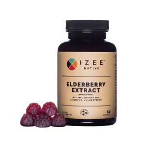 Photo of Elderberry Extract bottle with gummies on the right